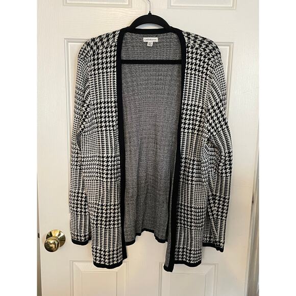 Croft & Barrow Women XL Houndstooth Plaid Checker OpenFront Cardigan Black White - Picture 1 of 9
